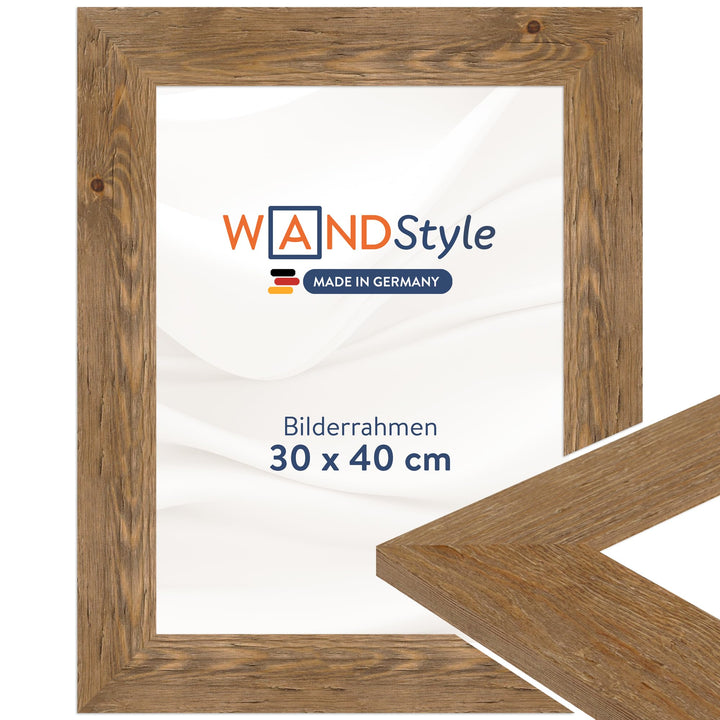 WANDStyle Bilderrahmen Strandhaus Stil 30x40cm I Farbe: Eiche-Optik I Fotorahmen I Holzbilderrahmen