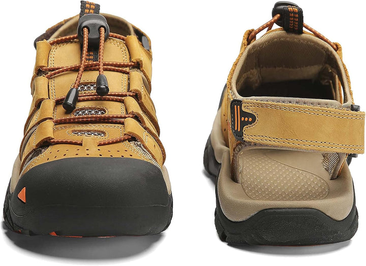 ZYLDK Herren Leder Sandalen Sport Outdoor Trekkingsandalen Atmungsaktive Leichte Wandersandalen Männ