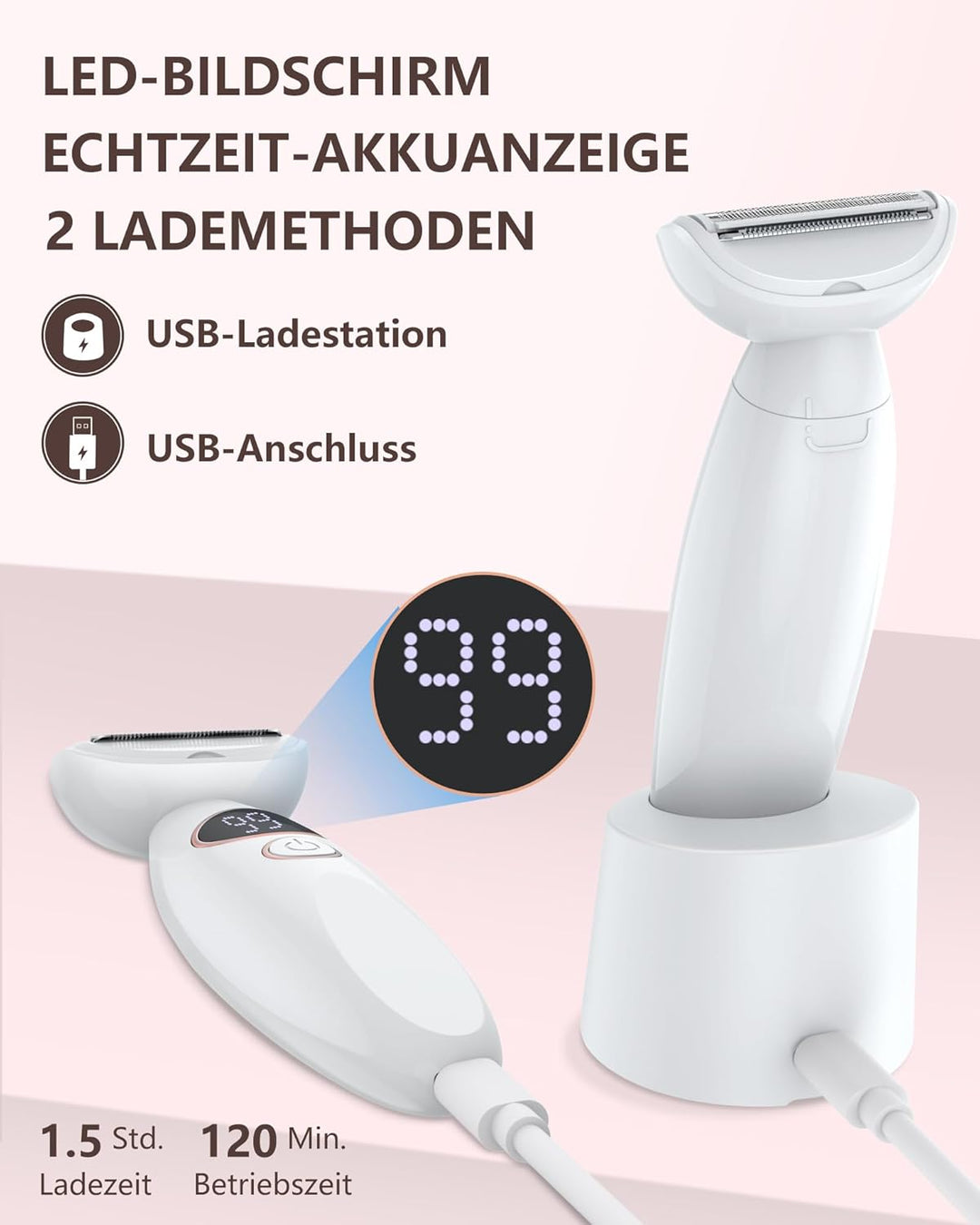 Rasierer Damen,3-In-1 Intimrasierer für Frauen,Gesichtshaarentferner für Frauen,Damenrasierer Elektr