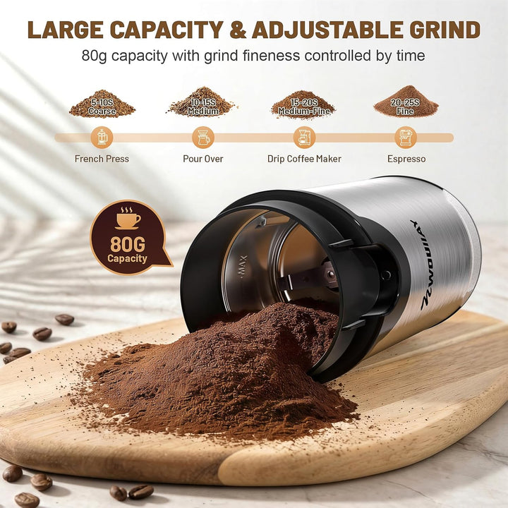 Kaffeemühle 300W Kaffeemühle Elektrisch und Gewürzkapazität bis zu 80 g Kaffeebohnen Klingen aus ros