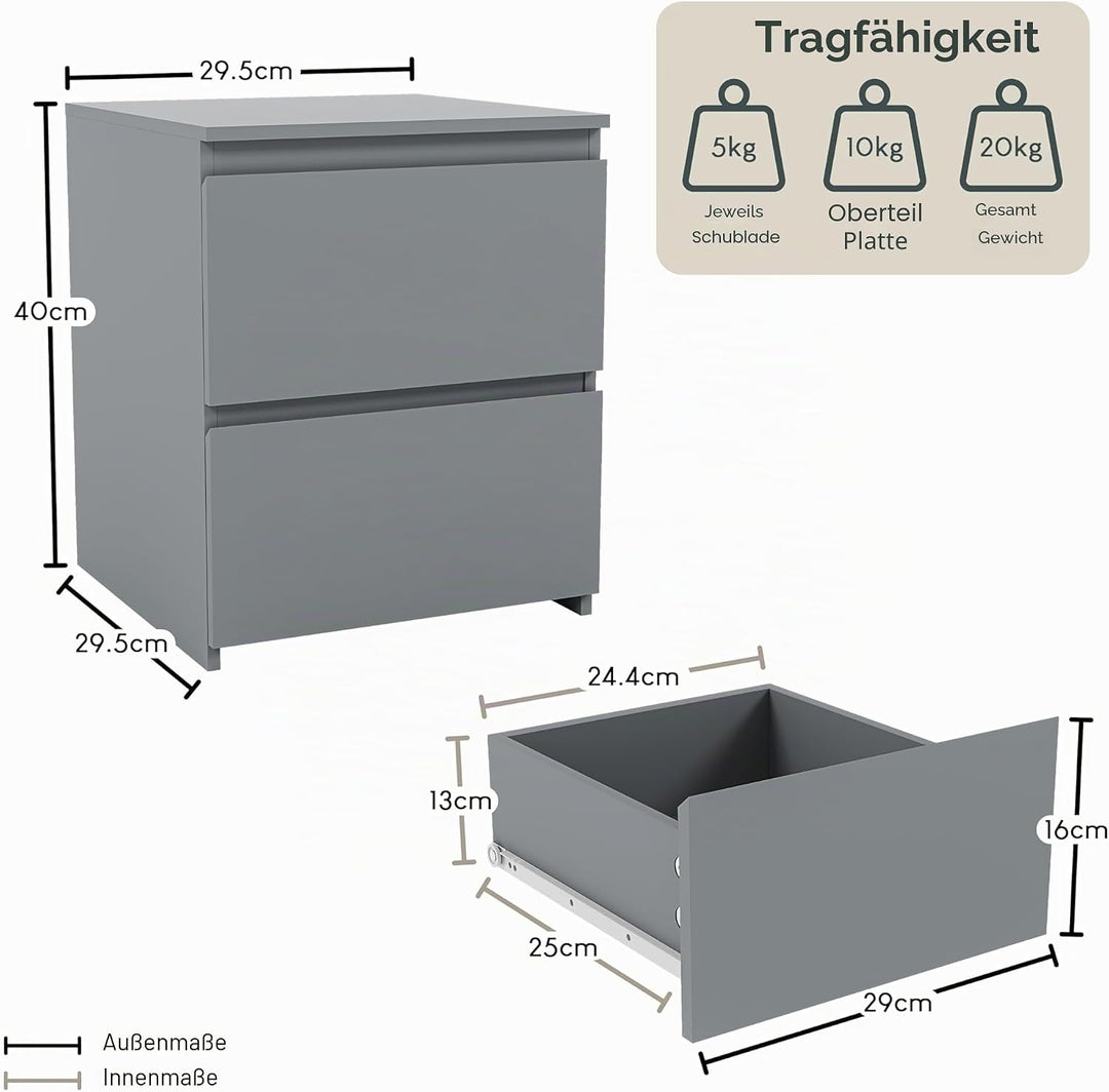 Vida Designs Denver Nachttisch, Kiefer, Grau, H: 40 x W: 29.5 x D: 29.5 cm, Grau