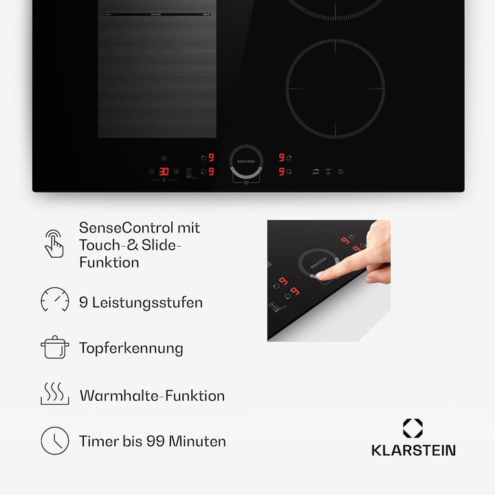 Klarstein Induktionskochfeld, Glaskeramik Kochfeld, 7000W Induktionskochfeld mit 4 Platten, Einbau-I
