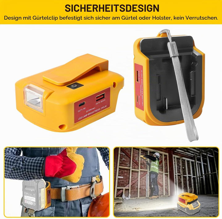 USB Akku Adapter für Dewalt 18V Akku, LED Arbeitslicht Konverter mit Dual-USB-Ladeanschlüssen &amp; DC-P