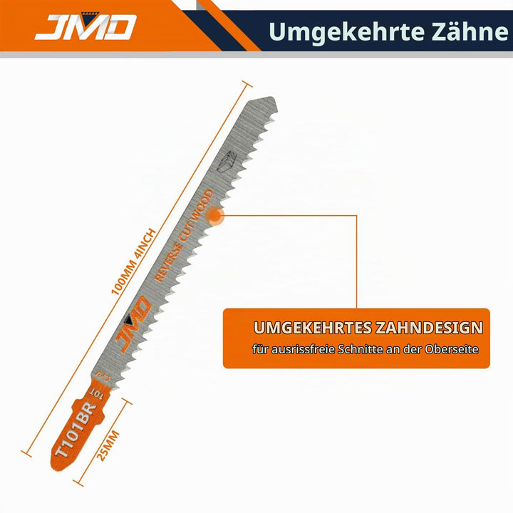 JMD 30 x T101BR Stichsägeblatt Holz Rückwärtsschnitte 100mm 10TPI Sägeblätter Stichsäge für Holz Zub