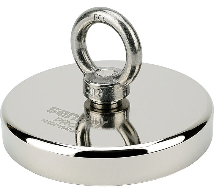 SENSEI Magnet 600 kg, Neodym-Magnet N52 mit Öse oben, Ø12 x H2 cm, sehr starker Neodym-Ösenmagnet fü