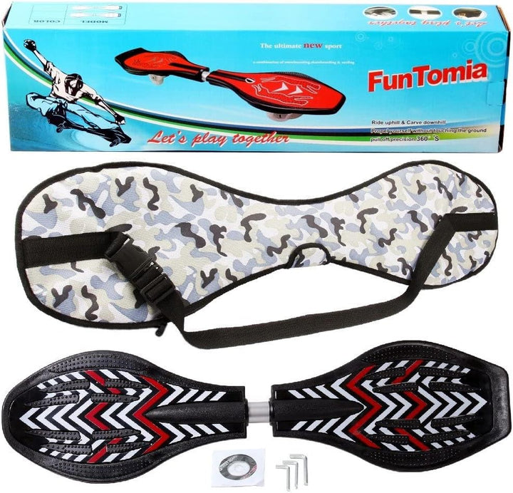 FunTomia Waveboard Original Mach1 Kugellager inkl. Tasche (Verschiedene Farbdesigns) Schwarz /
