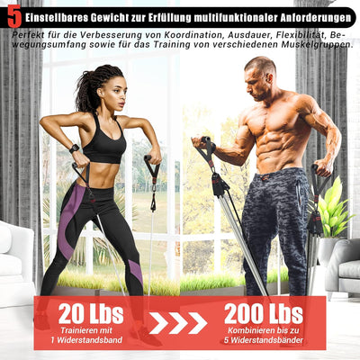 Resistance Bands Widerstandsbänder Set, 5 Fitnessbänder Expander Tube Bands, Fitnessband mit Grossem