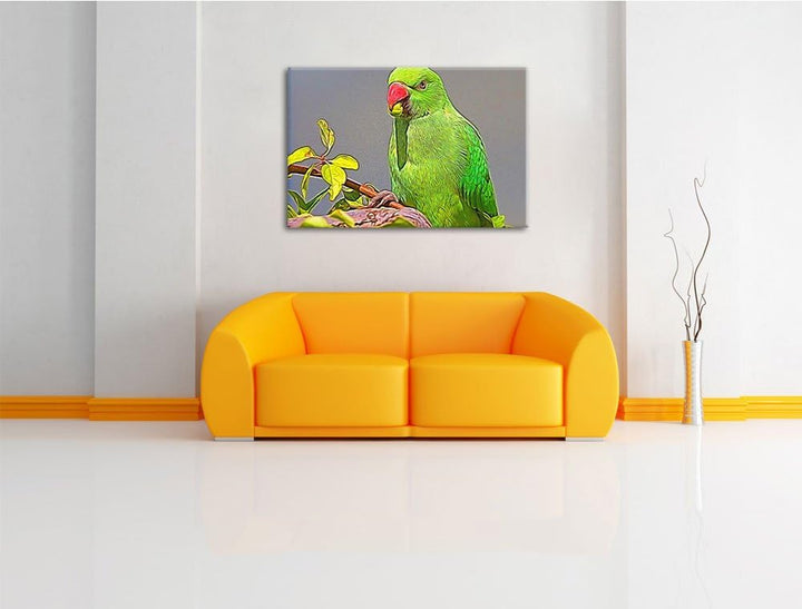 schöner Halsbandsittich beim Essen NewArt Format: 100x70 cm auf Leinwand, XXL riesige Bilder fertig