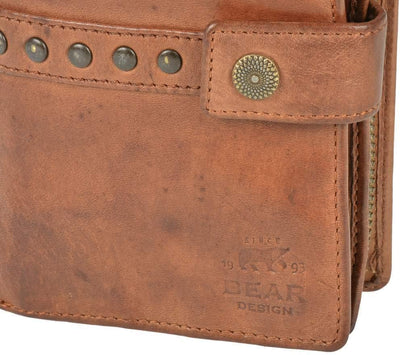 Bear Design Portemonnaie Damen Geldbörse Leder 10x15cm Geldbeutel Cow Lavato Cognac