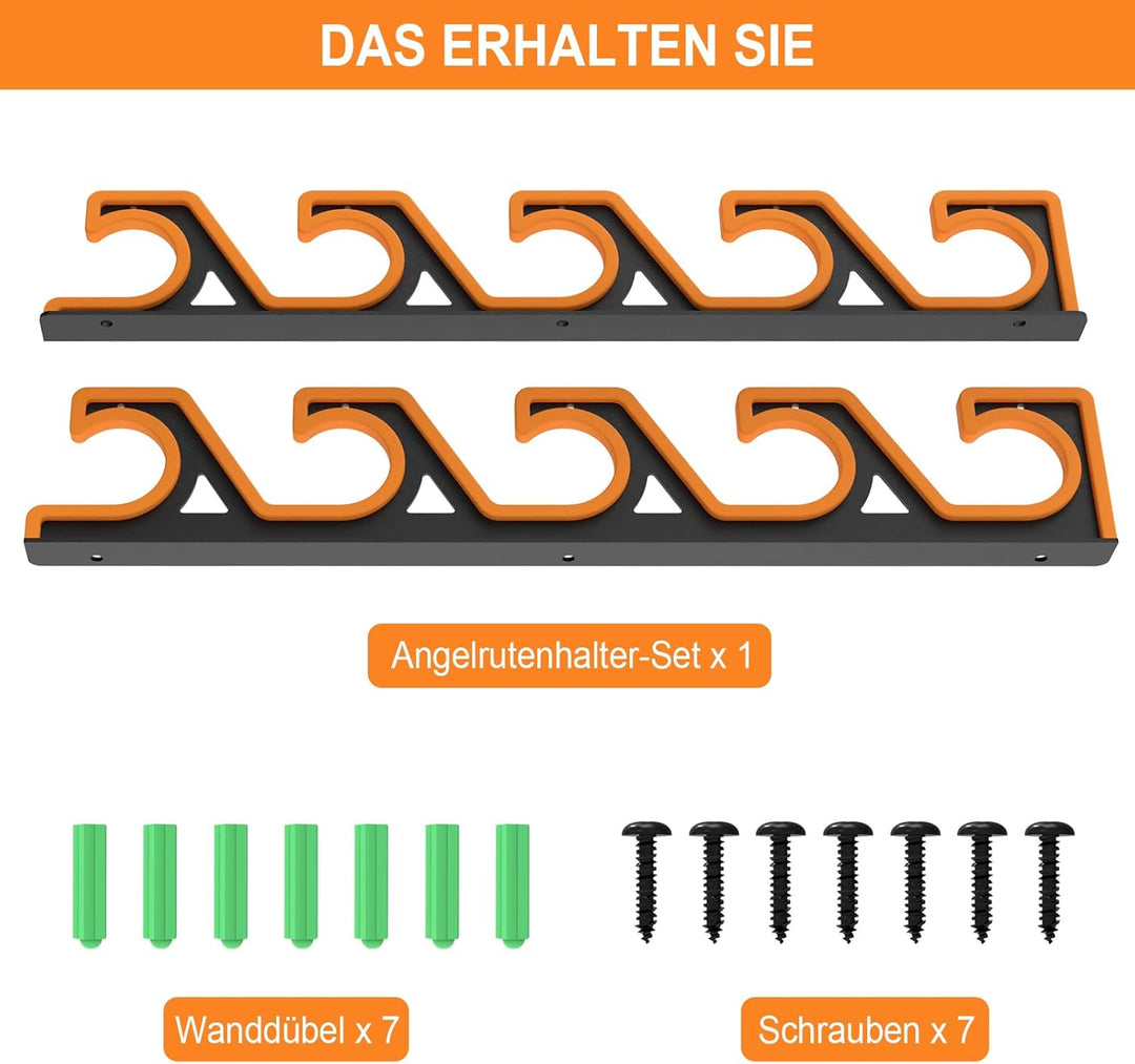 tonhui Angelrutenhalter Wand & Decke Horizontal, Rutenhalter Garage mit weichem PU-Schutz, Angel Rut