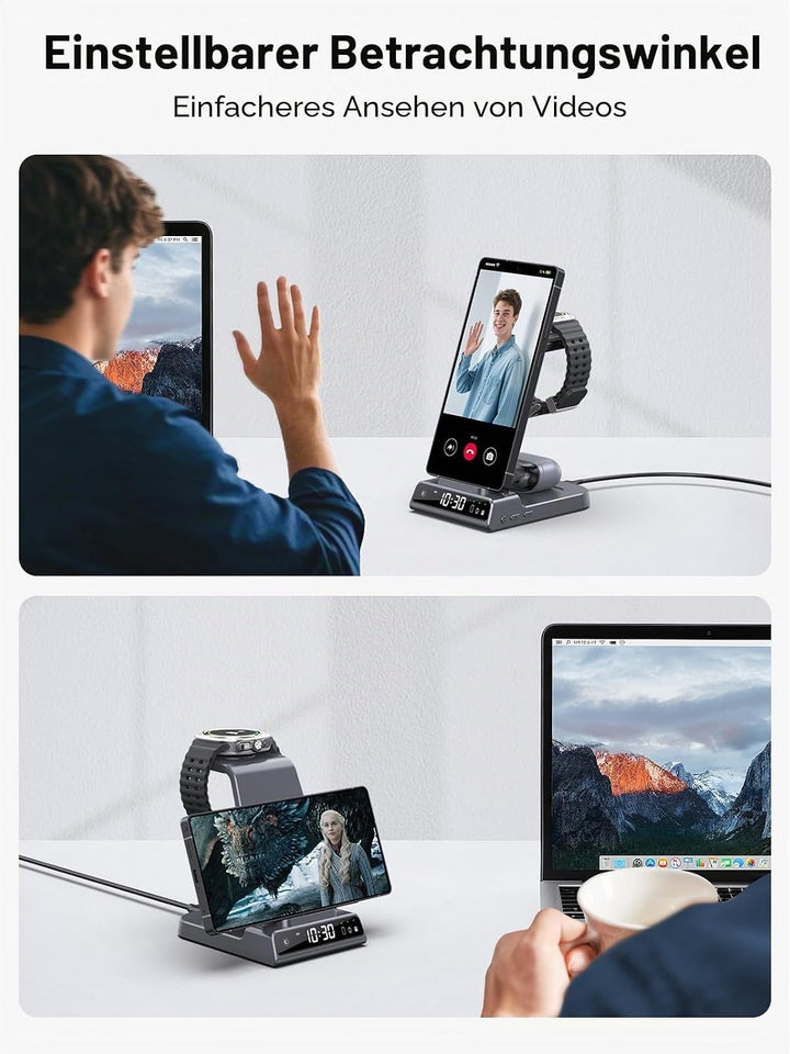 Wireless Charger für Samsung Galaxy S25 Ultra, Induktive Ladestation mit Digitaluhr für Samsung Gala