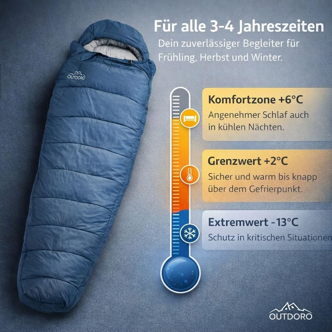 Outdoro Schlafsack 3-4 Jahreszeiten für Erwachsene Damen & Herren | Outdoor & Camping, Frühling, Her
