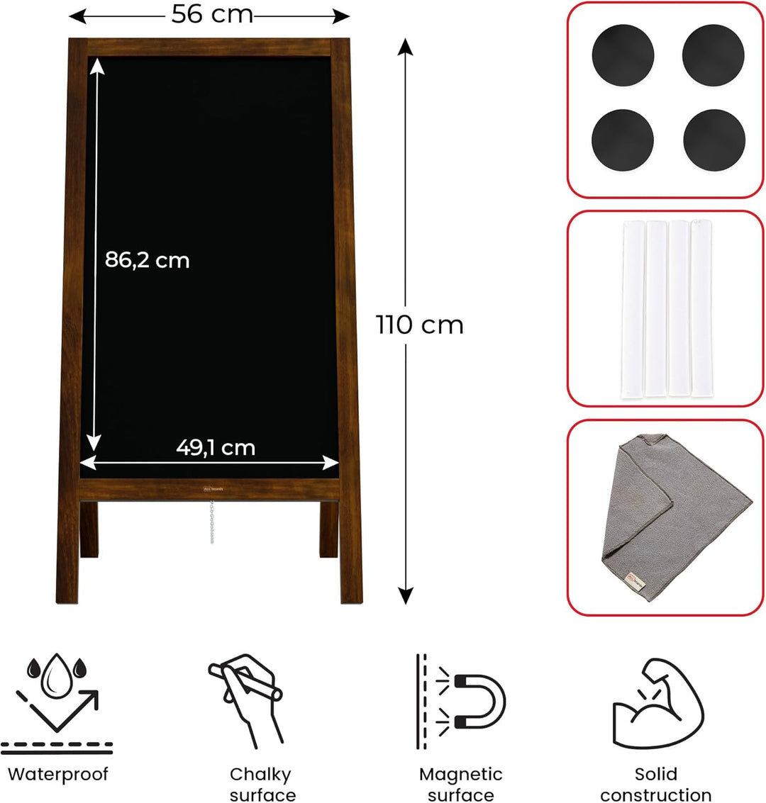 ALLboards Kundenstopper Wasserfest mit lackiertem Holzrahmen 118x61cm, Werbetafel, Gehwegaufsteller,
