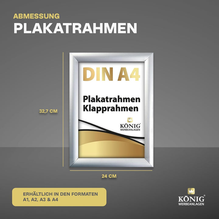 10 Plakatrahmen DIN A4 | 25mm Aluminium Profil, Silber | inkl. entspiegelter Schutzscheibe | Alu Kla
