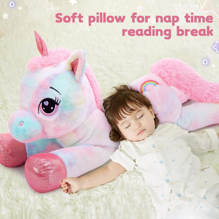 MorisMos riesen Einhorn Kuscheltier XXL,110cm Pink Rosa gross Einhorn plüschtier Stofftier, Geburtst