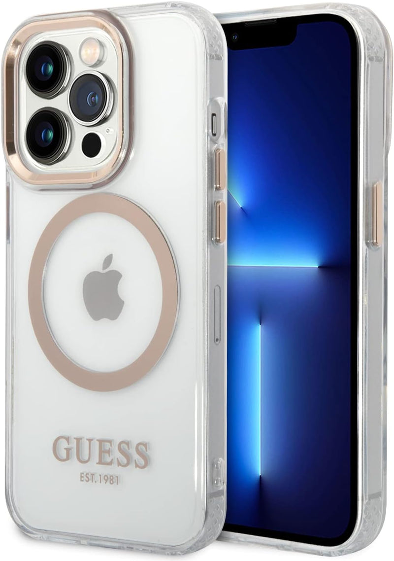 Guess GUHMP14XHTRMD Hülle für iPhone 14 Pro Max 6,7" Gold/Gold Hard case Metal Outline