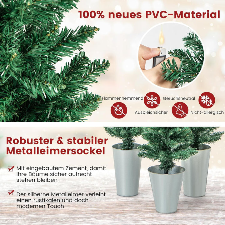 COSTWAY 3er Weihnachtsbaum Künstlich Bleistift, 90+120+150cm, Tannenbaum mit Sockel aus Metall, Kuns