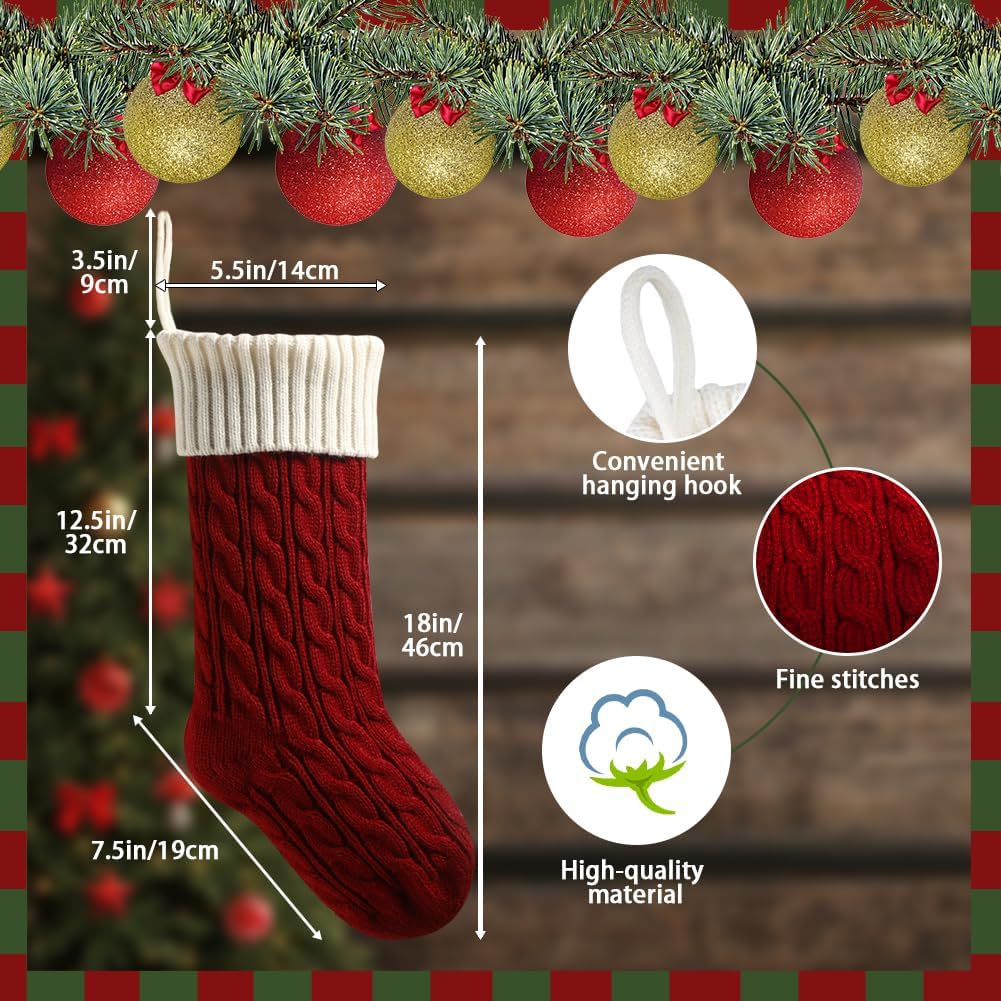 meioro 46cm Grosse Weihnachtsstrumpf, Kabel Gestrickt Nikolausstrumpf für Kinder, Klassische Weihnac