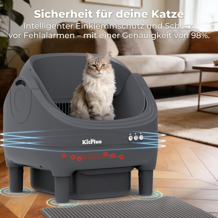 Selbstreinigende Katzentoilette mit App-Steuerung, Extra grosse Kapazität, Geruchsfrei, Automatische