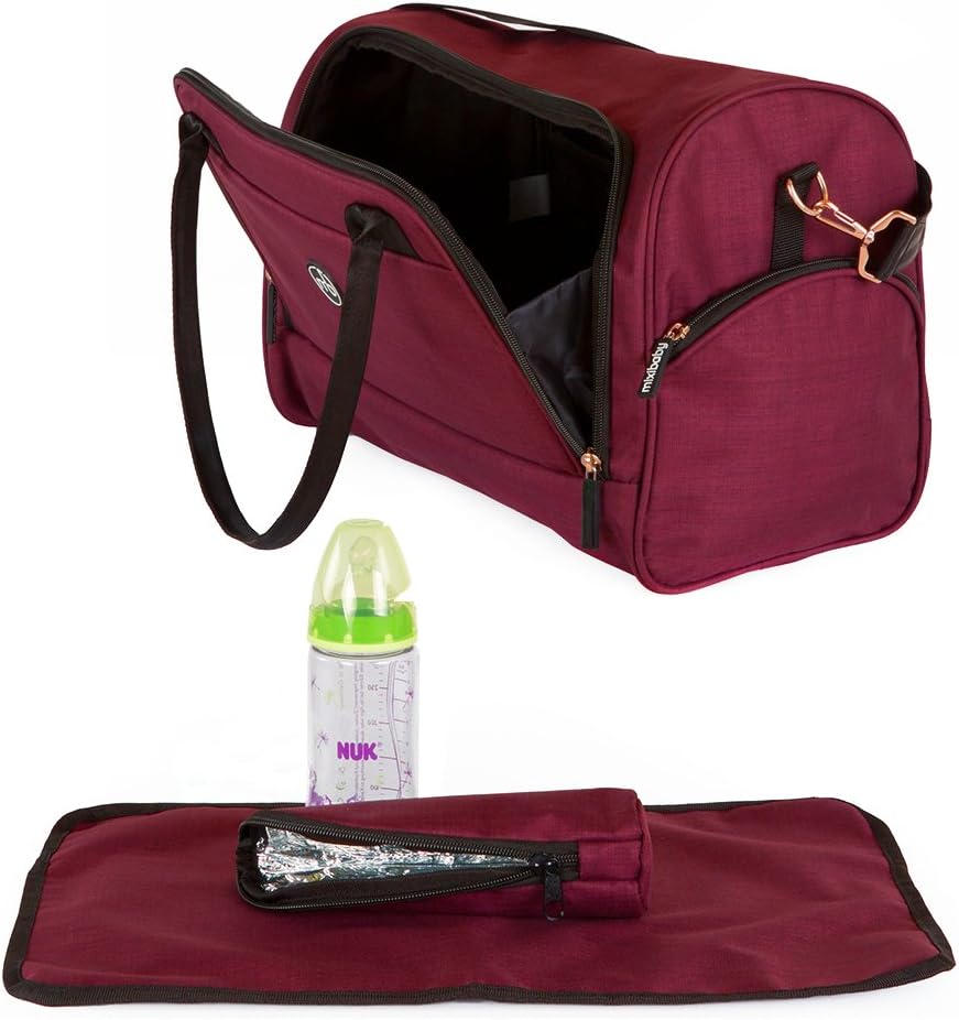 Mixibaby Wickeltasche wasserabweisend Henkeltasche Umhängetasche Wickelunterlage Weinrot