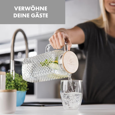 GLASWERK Glaskaraffe mit Deckel (1,5L) und Sieb im Ausguss - Wasserkrug mit Deckel - Karaffe Glas mi
