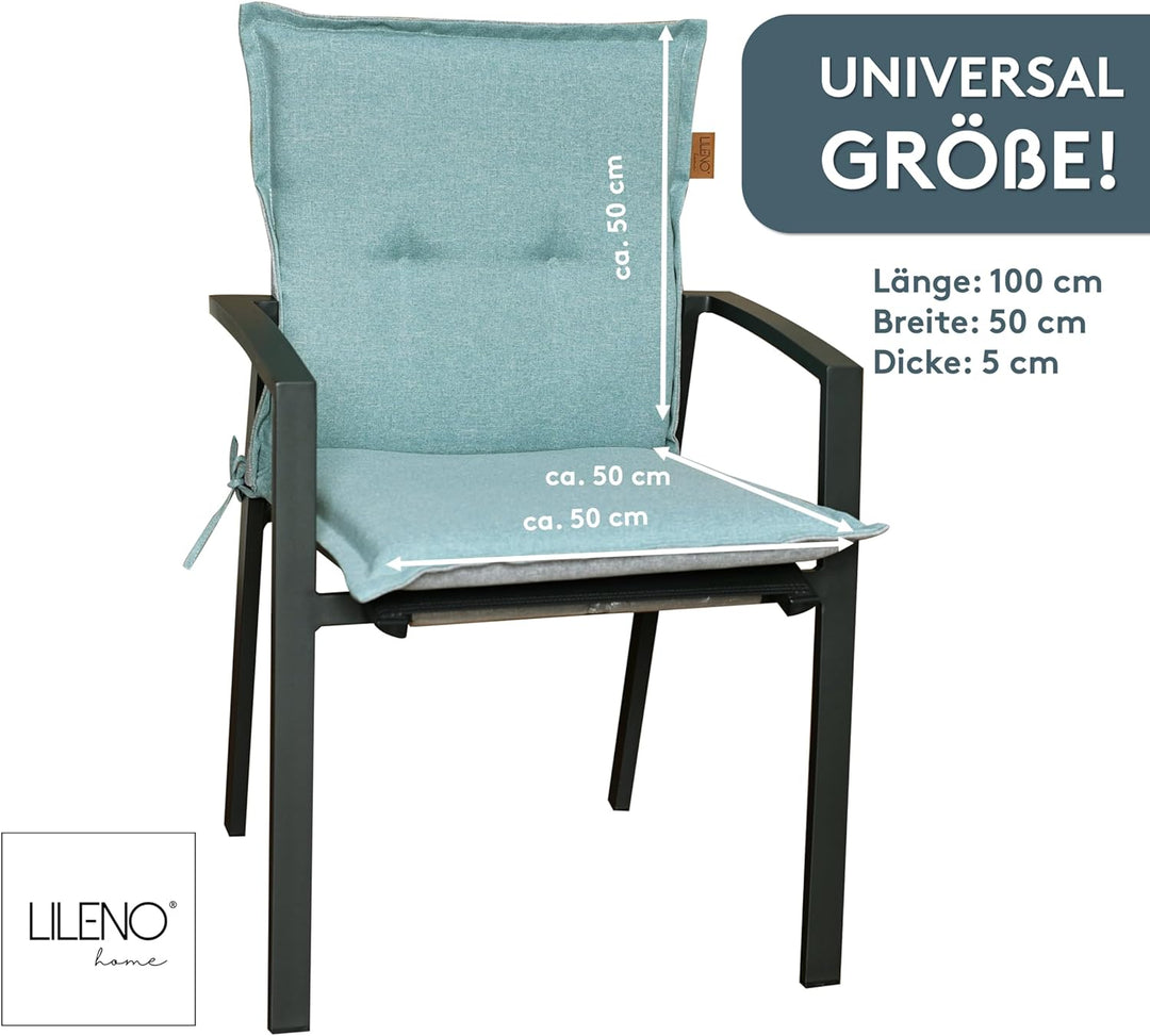 LILENO HOME Gartenstuhl Auflagen [2er Set - Niedriglehner] in Grün - Bequeme Liegen als Sitzauflagen