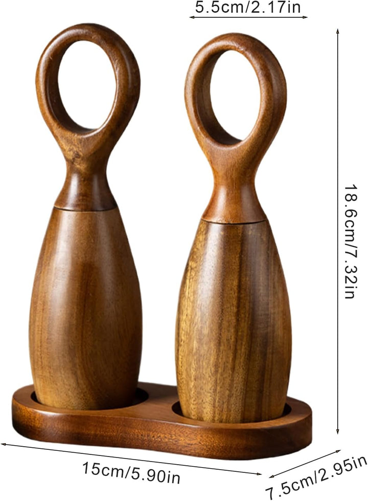 Holz Salz- Und Pfeffermühlen-Set 2er Holz, Manuelle Mahlgradverstellung