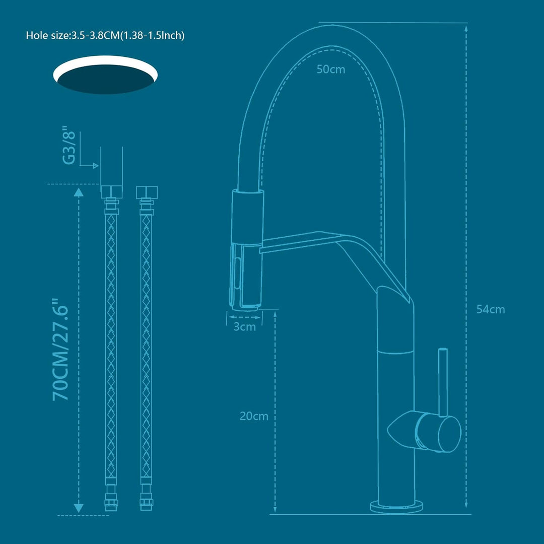 Wasserhahn Küche, Hochdruck Küchenarmatur mit Herausziehbarer Brause, Mischbatterie Küche 360° Schwe