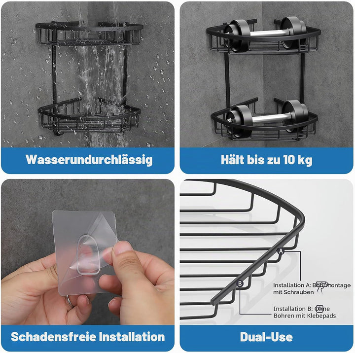 GRICOL Duschablage Ohne Bohren Duschregal Metall Eckablage Duschkorb Rostfrei Dusche Ablage Badezimm
