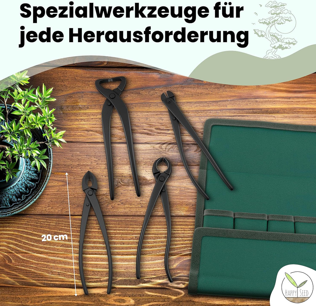 Bonsai Werkzeug-Set Profi 4-teilig aus Stahl mit praktischer Aufbewahrungstasche - Traditionelles Bo