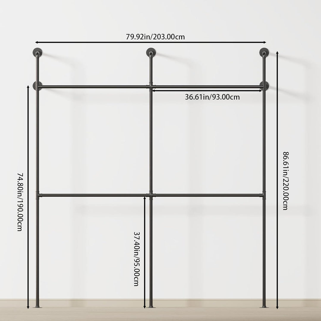 Kleiderstange Wandmontage,Offener Kleiderschrank System,203x220cm | Kleiderständer Industrial 300kgT