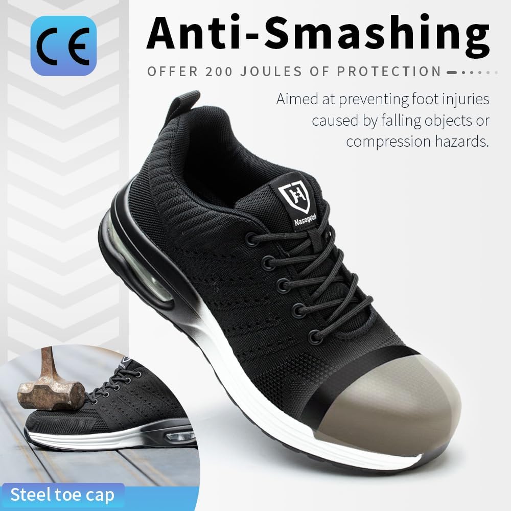Nasogetch Sicherheitsschuhe Damen Herren Stahlkappenschuhe Arbeitsschuhe Sportlich Atmungsaktiv 36 E