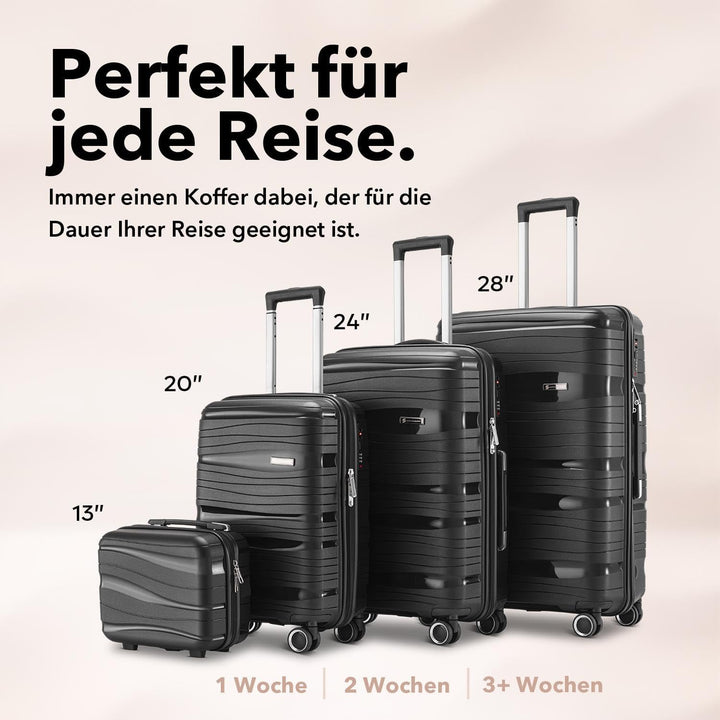 Travel One Handgepäck Koffer 40L – Schwarz – Kabinentrolley mit 4 Rollen, Zahlenschloss &amp; Gratis Tas