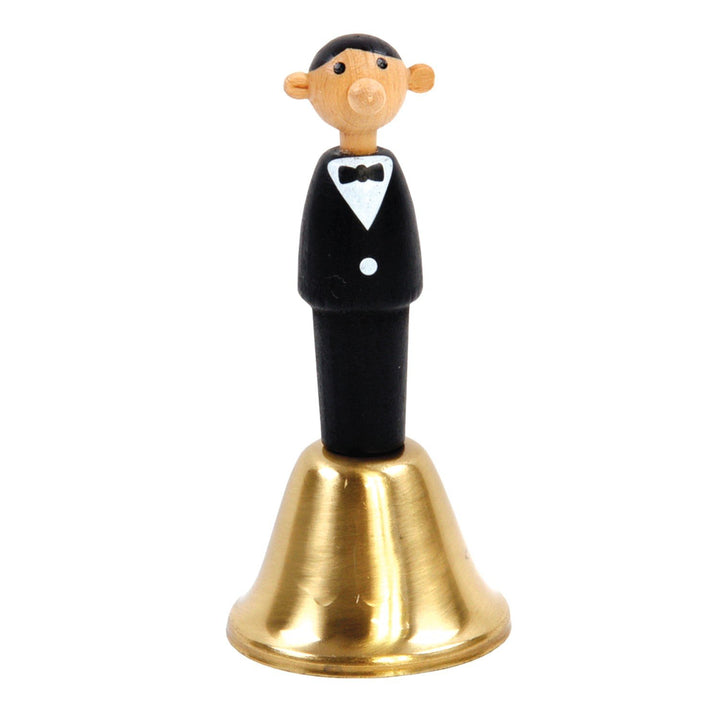 Kikkerland Tisch-und Kellnerglocke, Buchenholz, Messing, Schwarz und Bronze, 6.5 x 6.5 x 14 cm, 1 Ei
