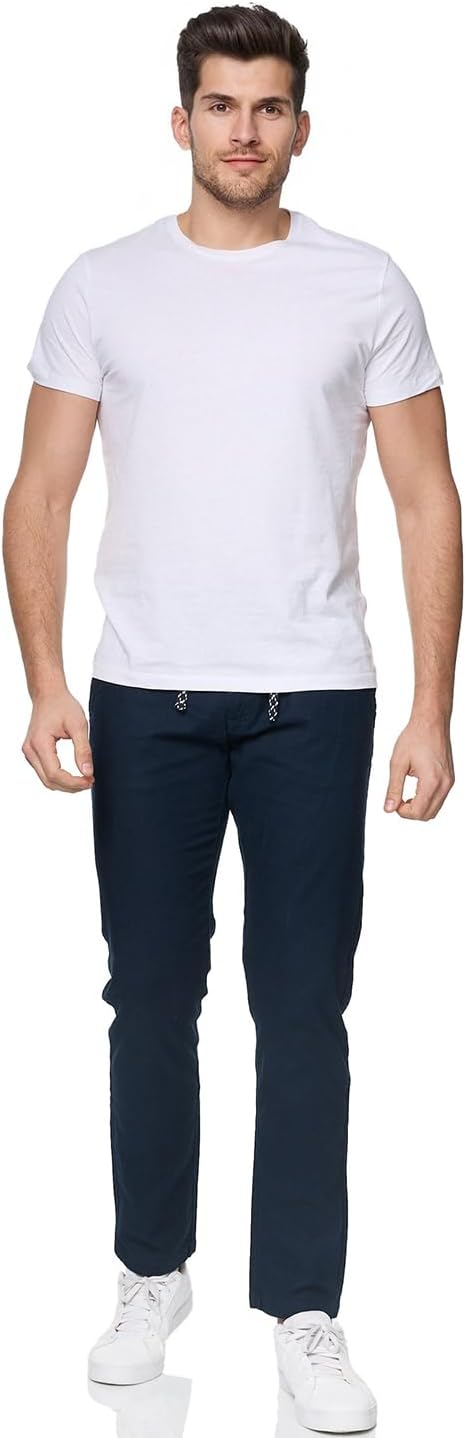 Indicode Herren Venedig Stoffhose aus Leinen &amp; Baumwolle | Leinenhose Freizeithose Männer XL Navy, X