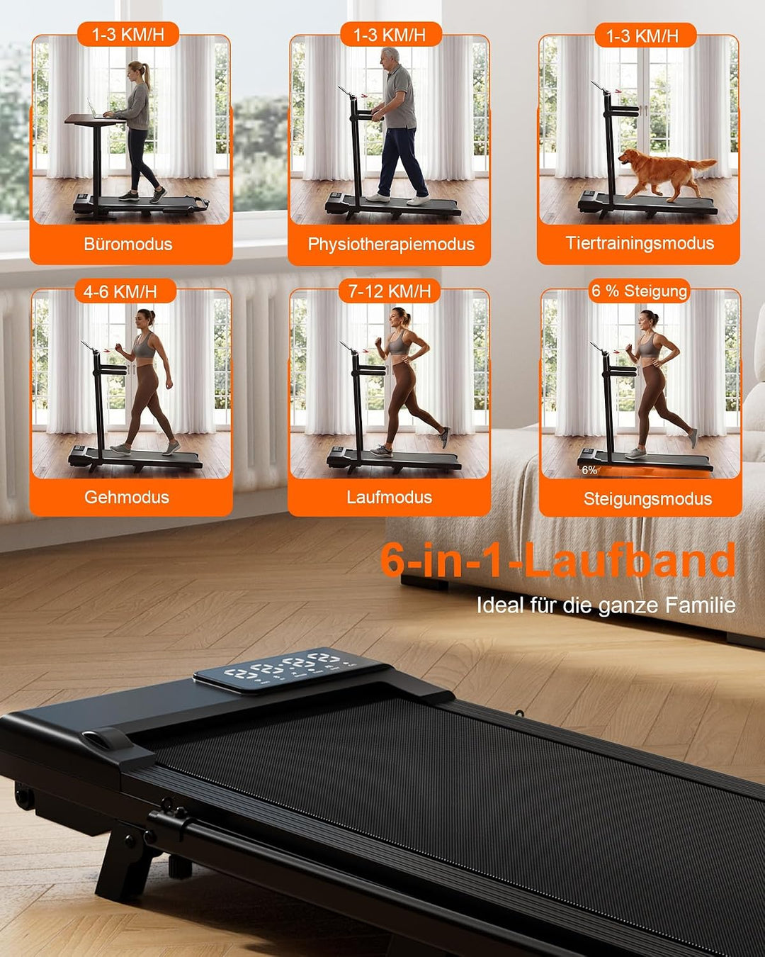 MJWW Walking Pad mit Steigung 6%, Laufband für Zuhause &amp; Büro 136 KG mit Smart App 6 km/h &amp; 12 km/h,