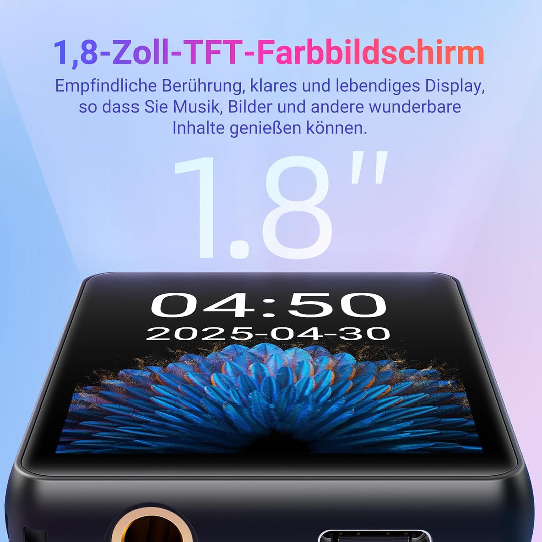 MP3-Player mit Bluetooth, 128GB Musik-Player, eingebauter Lautsprecher und FM-Radio, 1,8 Zoll Mini T