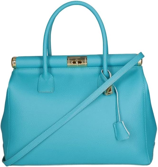 Gave Lux Damen Handtasche Echtleder Dollaro Doppelfach Abnehmbarer Schultergurt Made in Italy Turquo