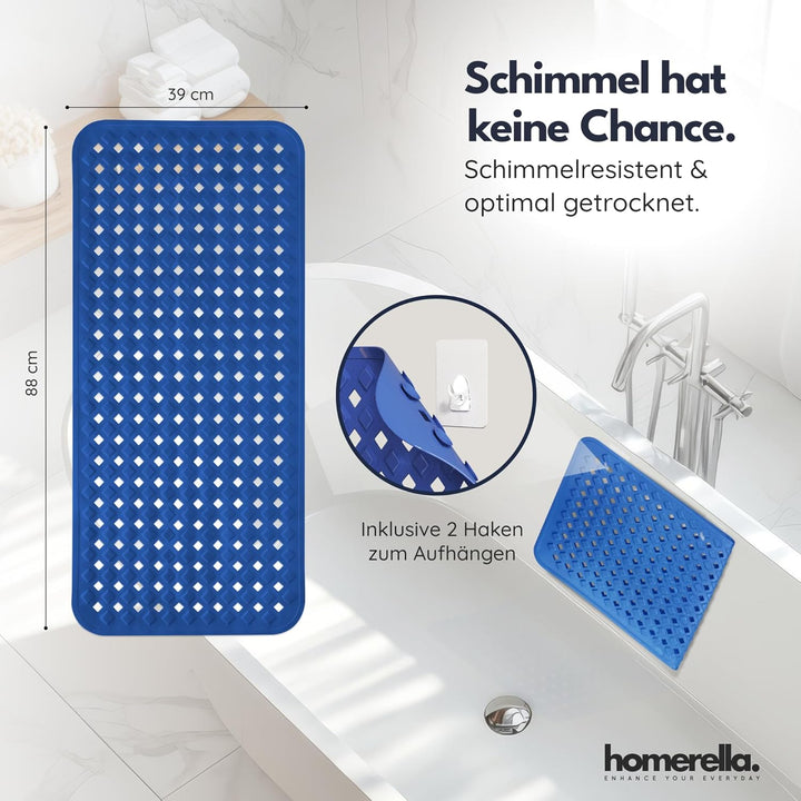 homerella® Badewannenmatte rutschfest 88x39cm, INKL. HAKEN, Rutschfeste Badematte BPA frei, Duschmat