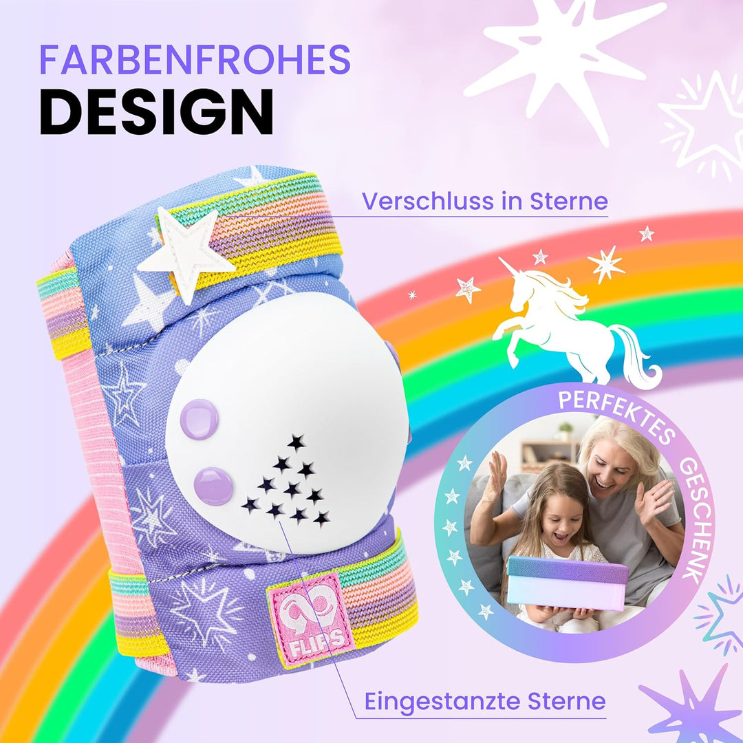 99FLIPS Inliner Schoner Kinder Set - TÜV Rheinland GS Zertifiziert mit Einhorn Beutel für Skateboard