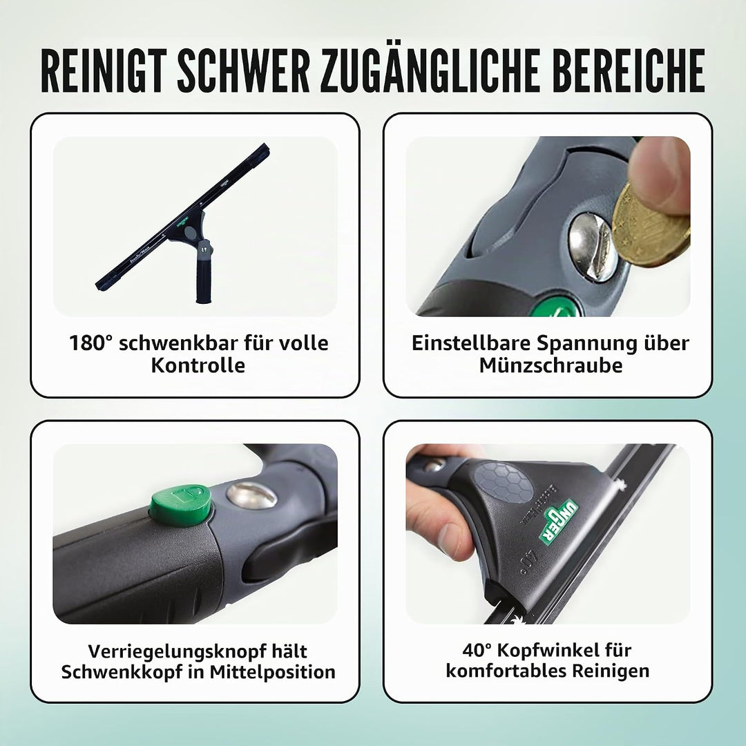 Unger ErgoTec Ninja Fensterwischer 40° (Breite 45 cm, ergonomischer Griff, mit Soft-Gummi, Zwei Gumm
