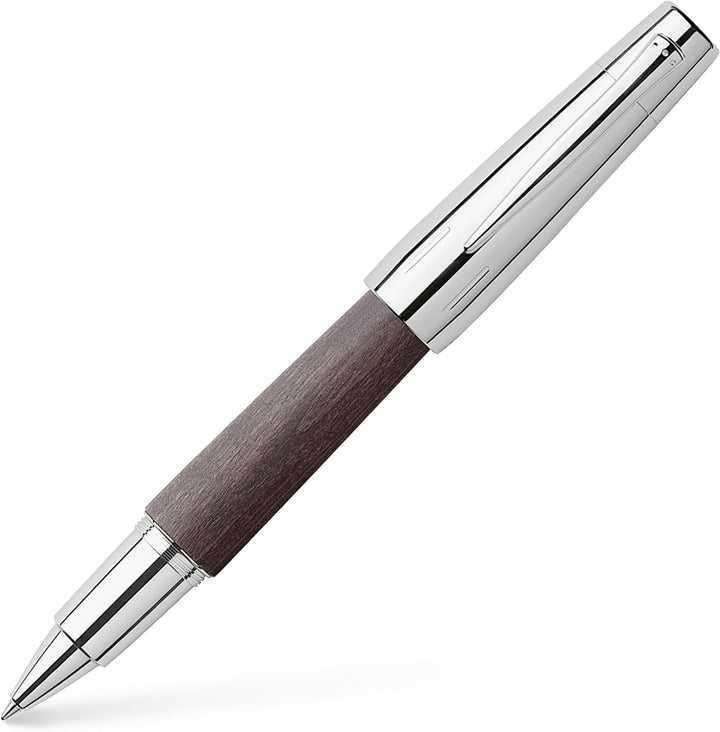 Faber-Castell 148225 - Tintenroller e-motion Holz, schwarz, Strichstärke 0,5 mm, Mine schwarz, inkl.