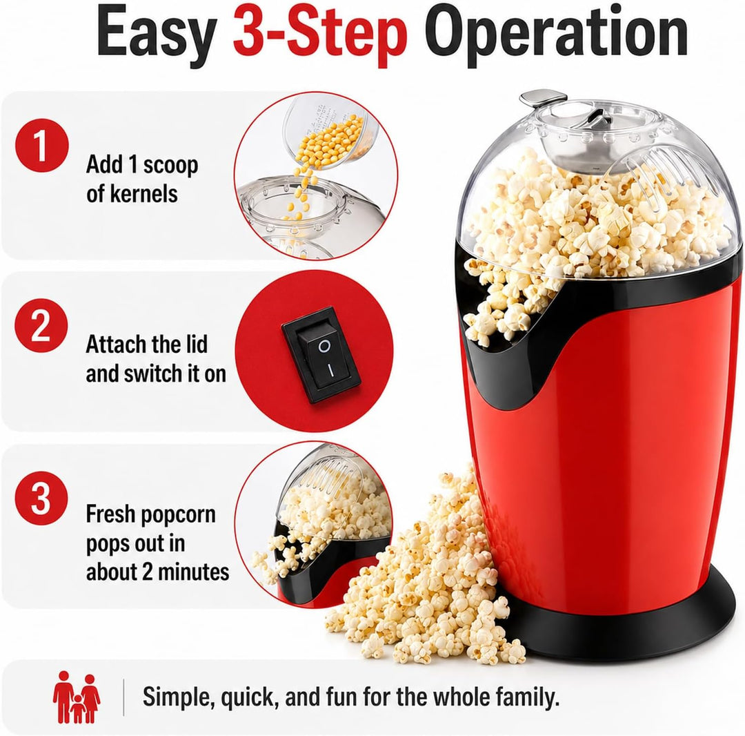 Popcornmaschine: HeissLuft Popcornmaschine 1200W, Selbstgemachte Popcorn Maker, Gesund&amp; Ölfrei, 2 Mi
