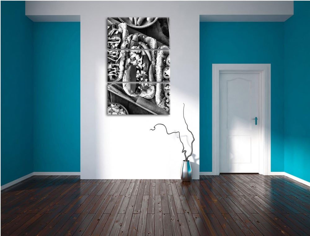 Pixxprint Amerikanische Hotdogs als Leinwandbild/Grösse: 3 Teilig (120x80) cm/Wandbild/Kunstdruck/fe