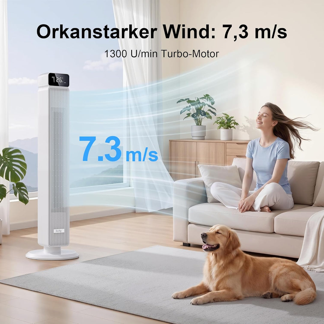 Ezify Turmventilator, 7,3 m/s Ventilator Grosser Luftdurchsatz, 30 dB Turmventilator Sehr Leise mit