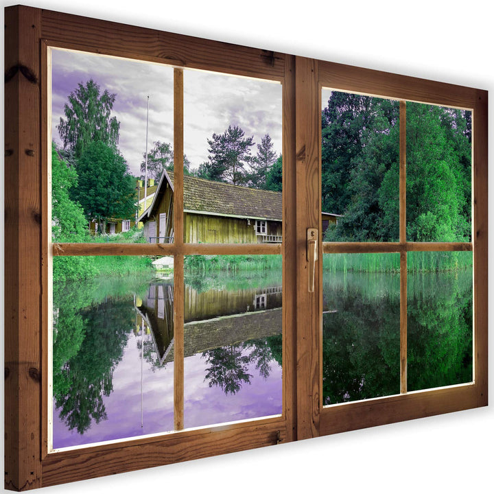 Feeby Viles - Leinwand Bilder - Fensterblick Natur- 90x60 cm- Deko Wohnzimmer - Wandbilder Schlafzim