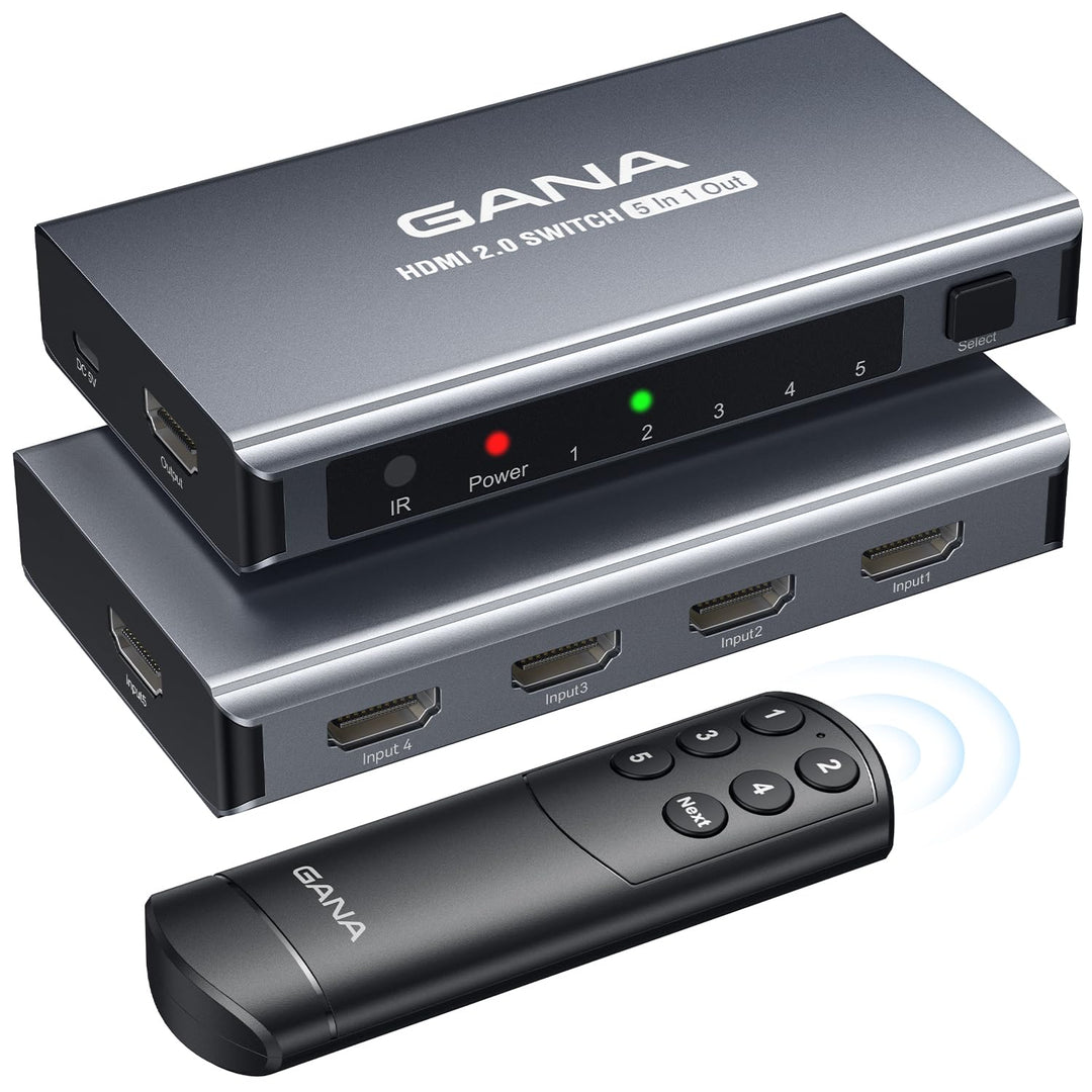 GANA HDMI Splitter HDMI Switch (5 IN 1-1, Braun) 5 in 1 Ash, 5 in 1 Ash