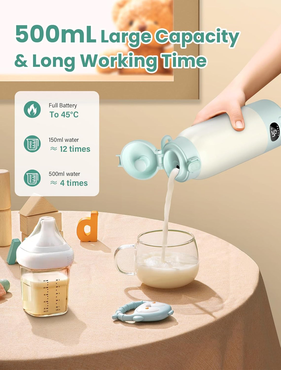 500mL Flaschenwärmer Baby, Mobiler Flaschenwärmer Baby, Tragbarer Flaschenwärmer Unterwegs, mit Lade