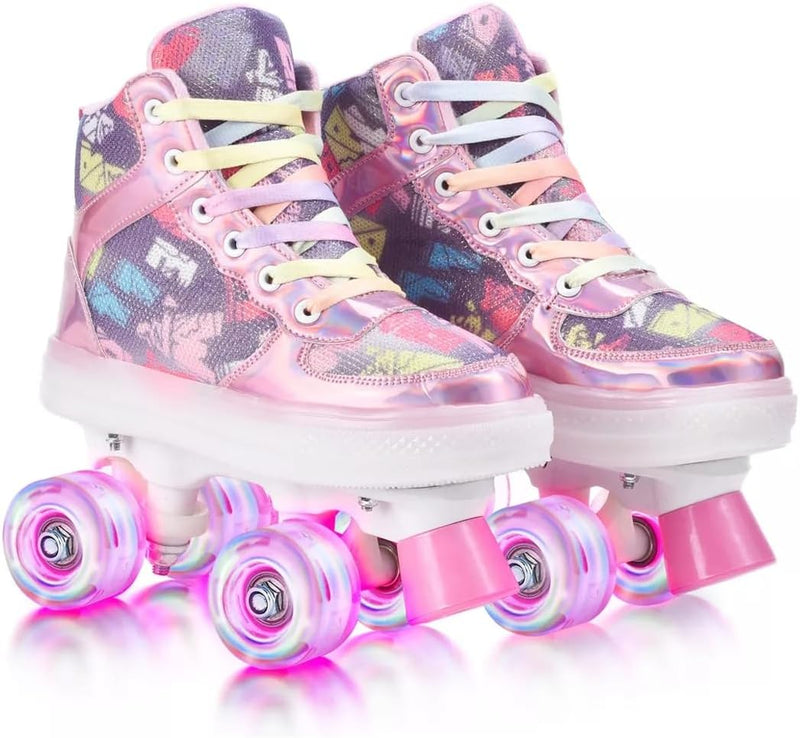 Rollschuhe Mädchen.komfortabl LED Rollerskates für Jugendliche und Anfänger.Klassische Retro Rollsch