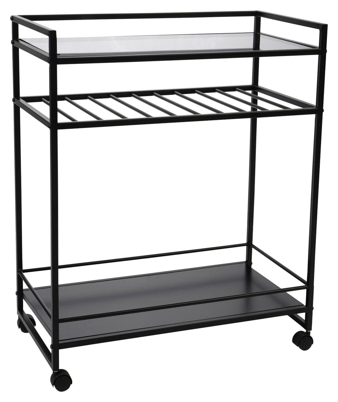 Barwagen - Schwarz - Metall - Glas - H 86 cm - rollbar